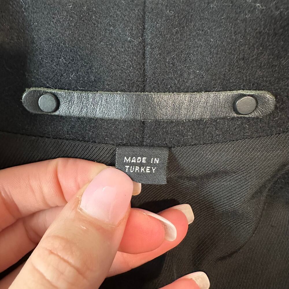 Allsaints Grace Coat Wool Ruffle Hem Long Overcoat Jacket, Black - Picture 14 of 16